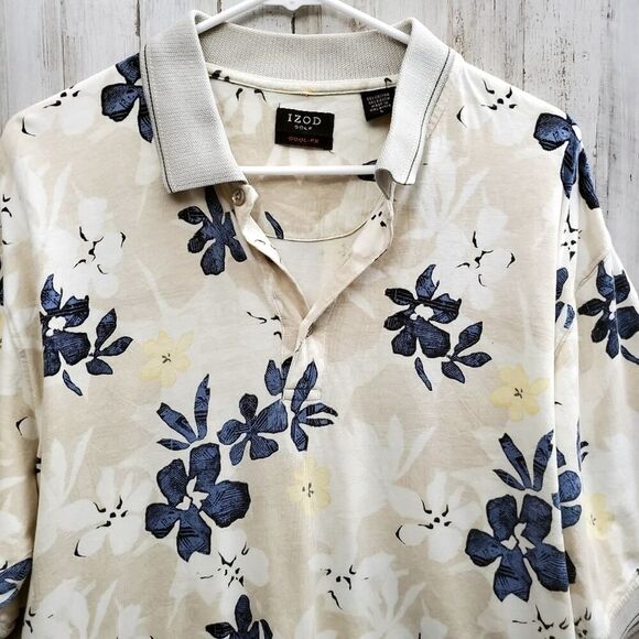 Izod Polo Shirt Floral Tan Size Large - Picture 4 of 11